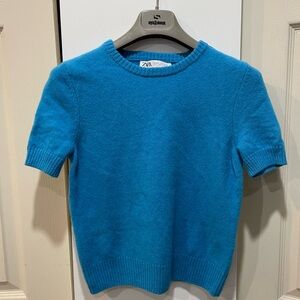 Zara turquoise 100% wool short sleeve top size small